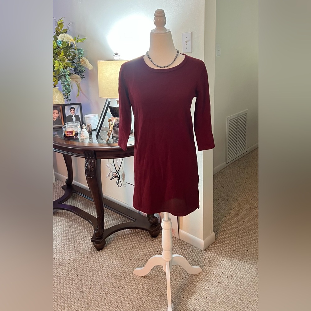 Forever 21 Burgundy Knit Shift Dress | 3/4 Sleeve | Size Small